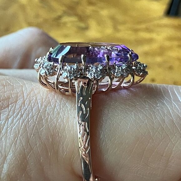 Natural Rose de France Amethyst Sterling Silver Cocktail Ring Size 10.5 - Picture 3 of 9